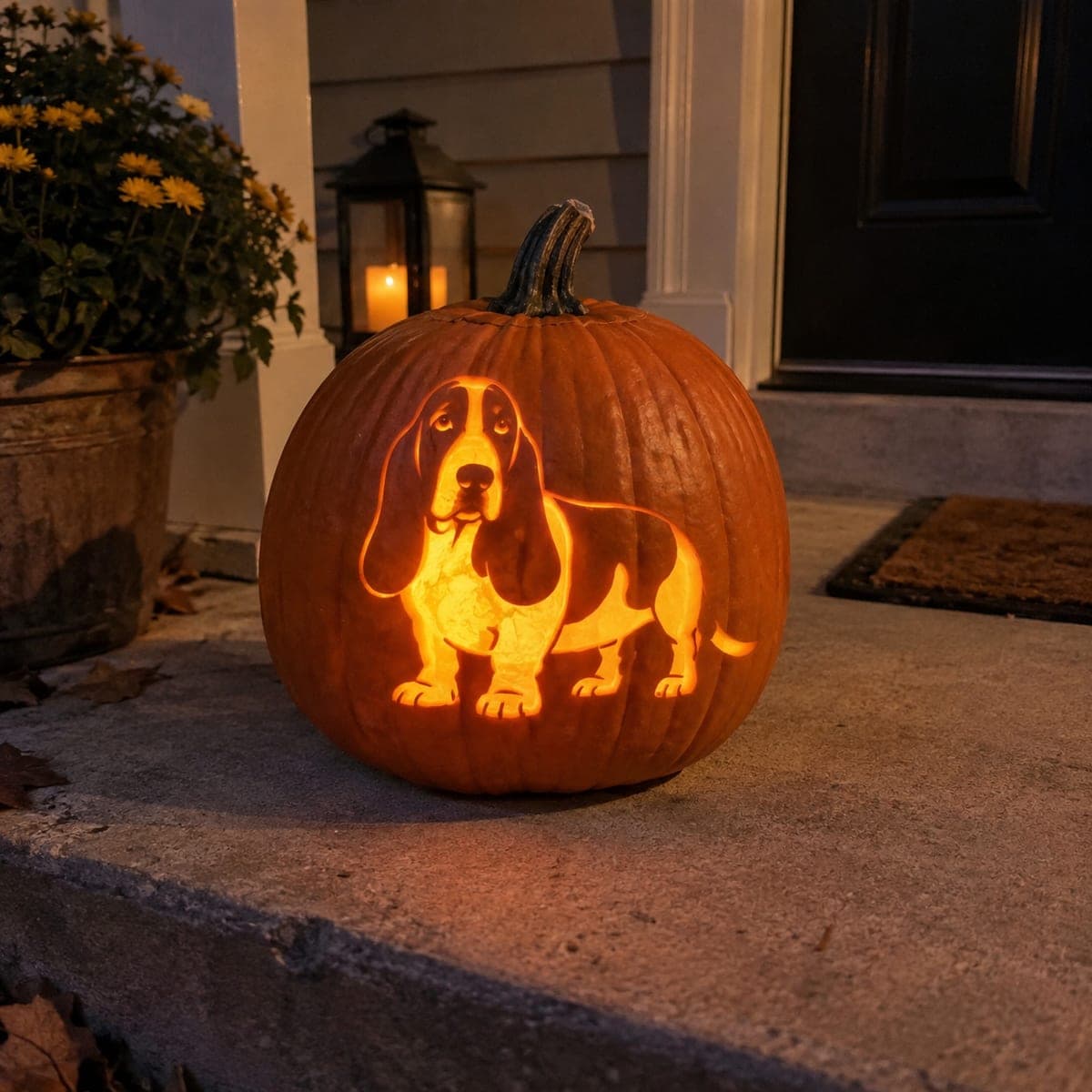 Basset Hound Glowing Jack-O-Lantern Portrait