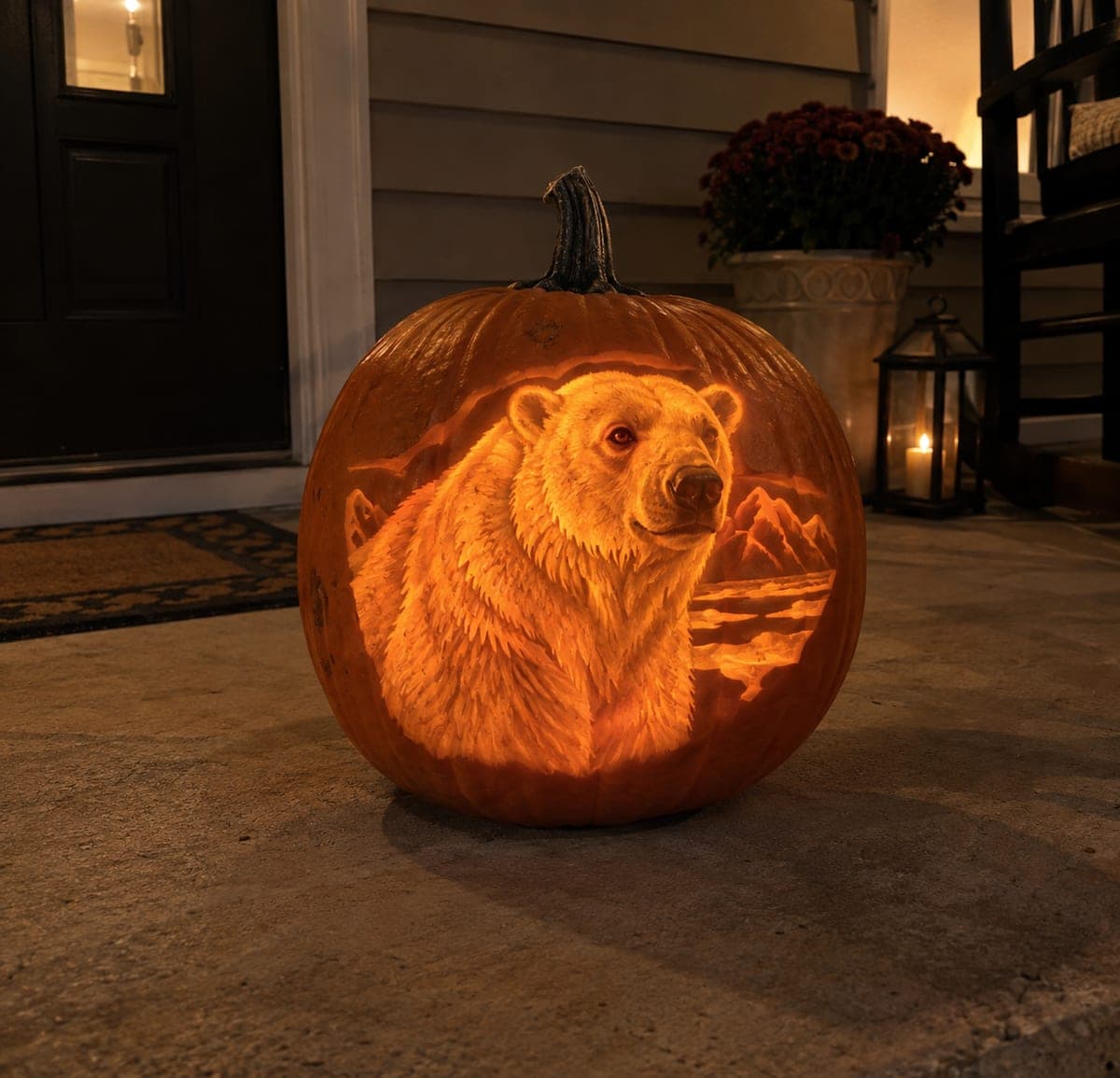 Arctic Polar Bear Shaded Pumpkin Portrait