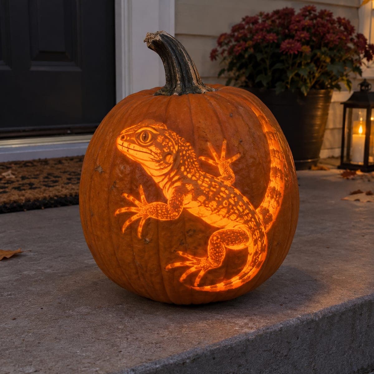 Climbing Gecko Etched Jack-O-Lantern Design