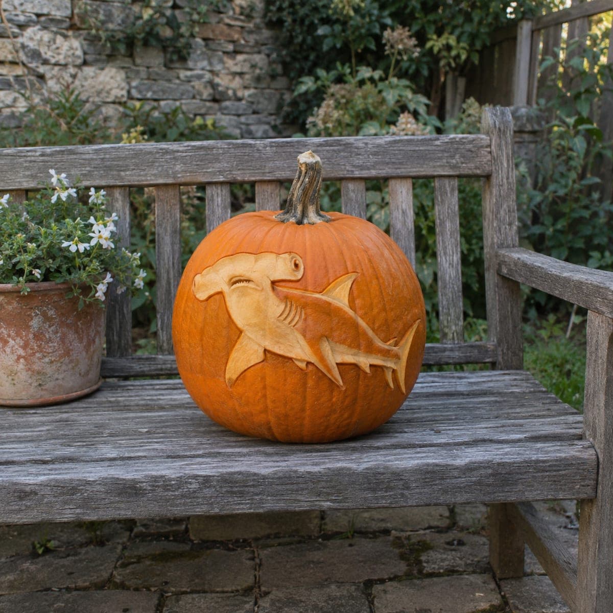Hammerhead Shark Relief Carved Pumpkin