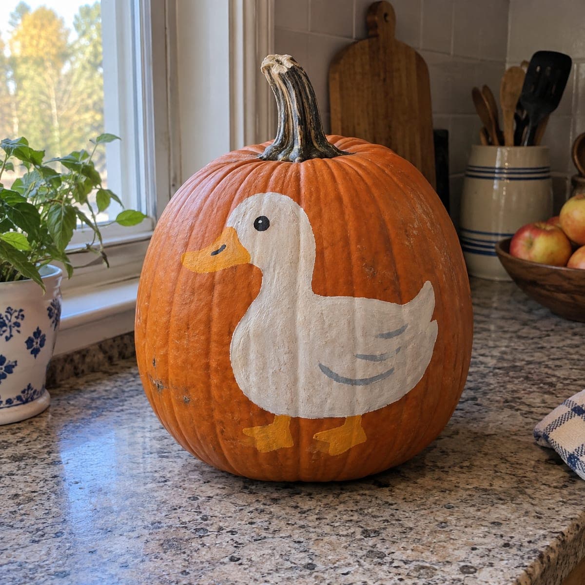 Sweet White Duck No-Carve Painted Pumpkin