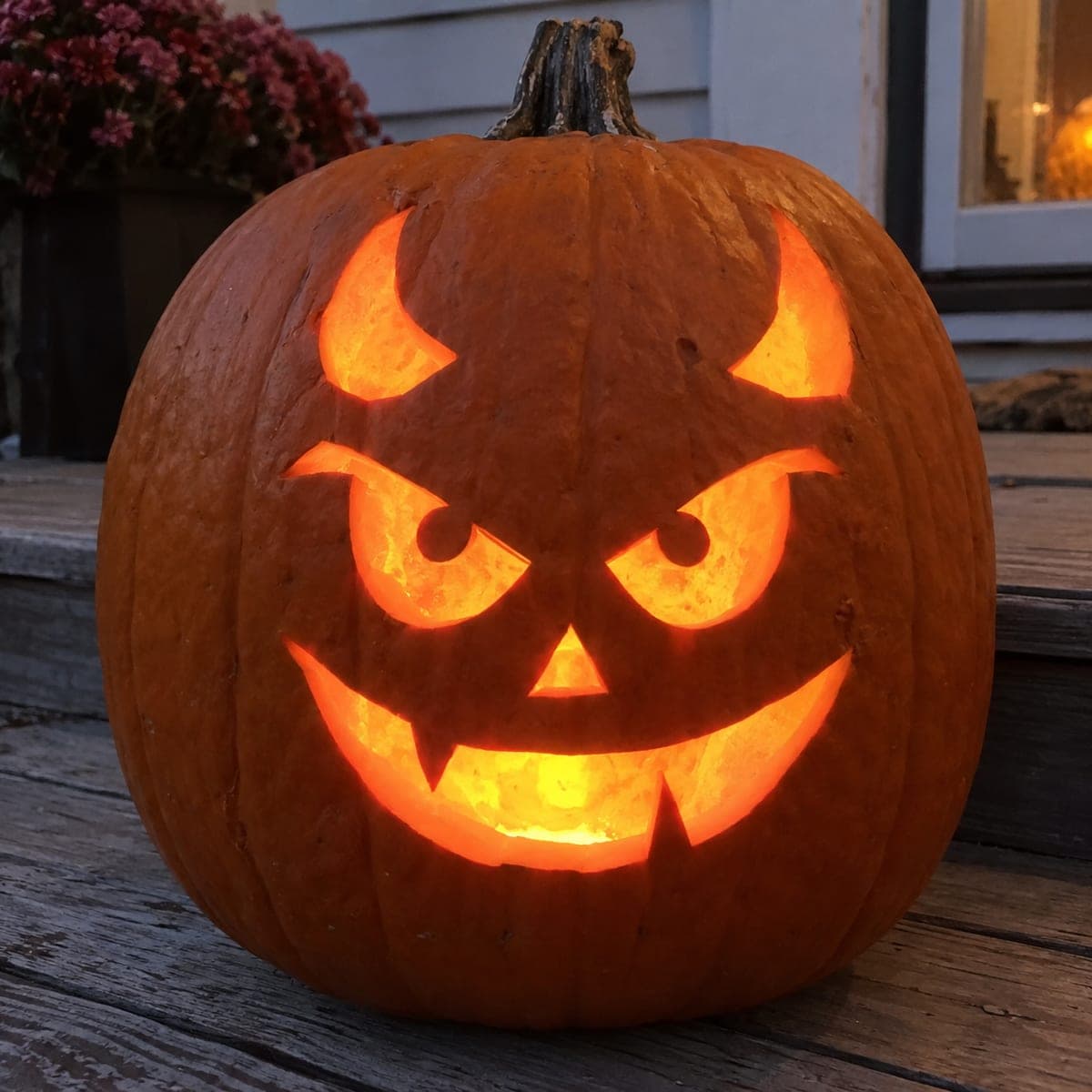 Horned Devil Face Scary Jack-O-Lantern