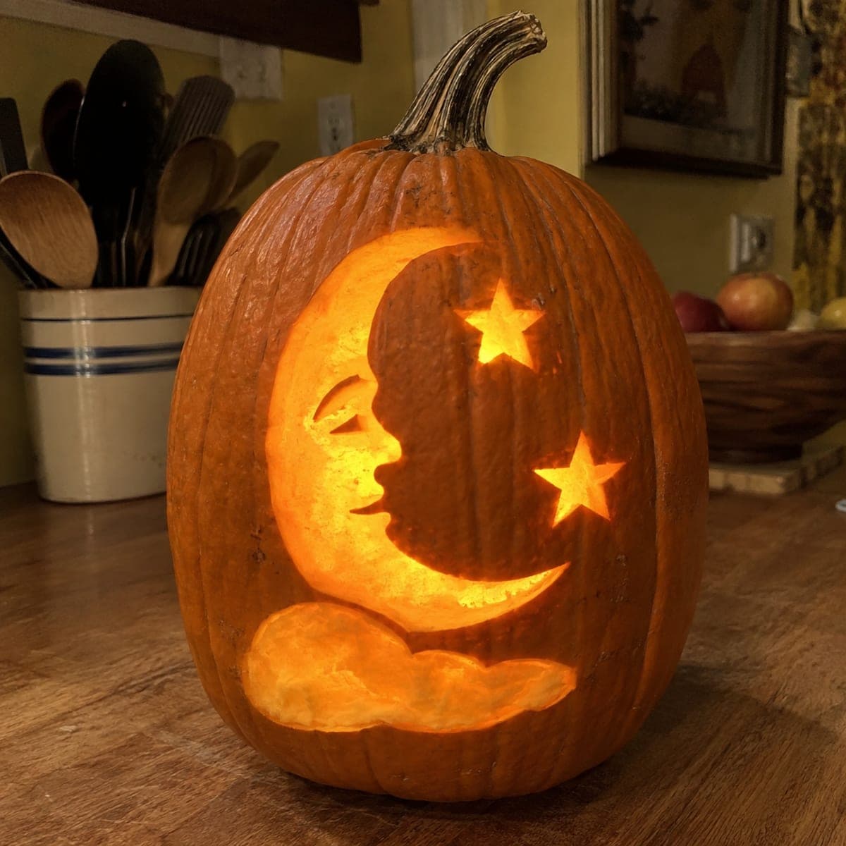 Sleeping Crescent Moon and Stars Pumpkin