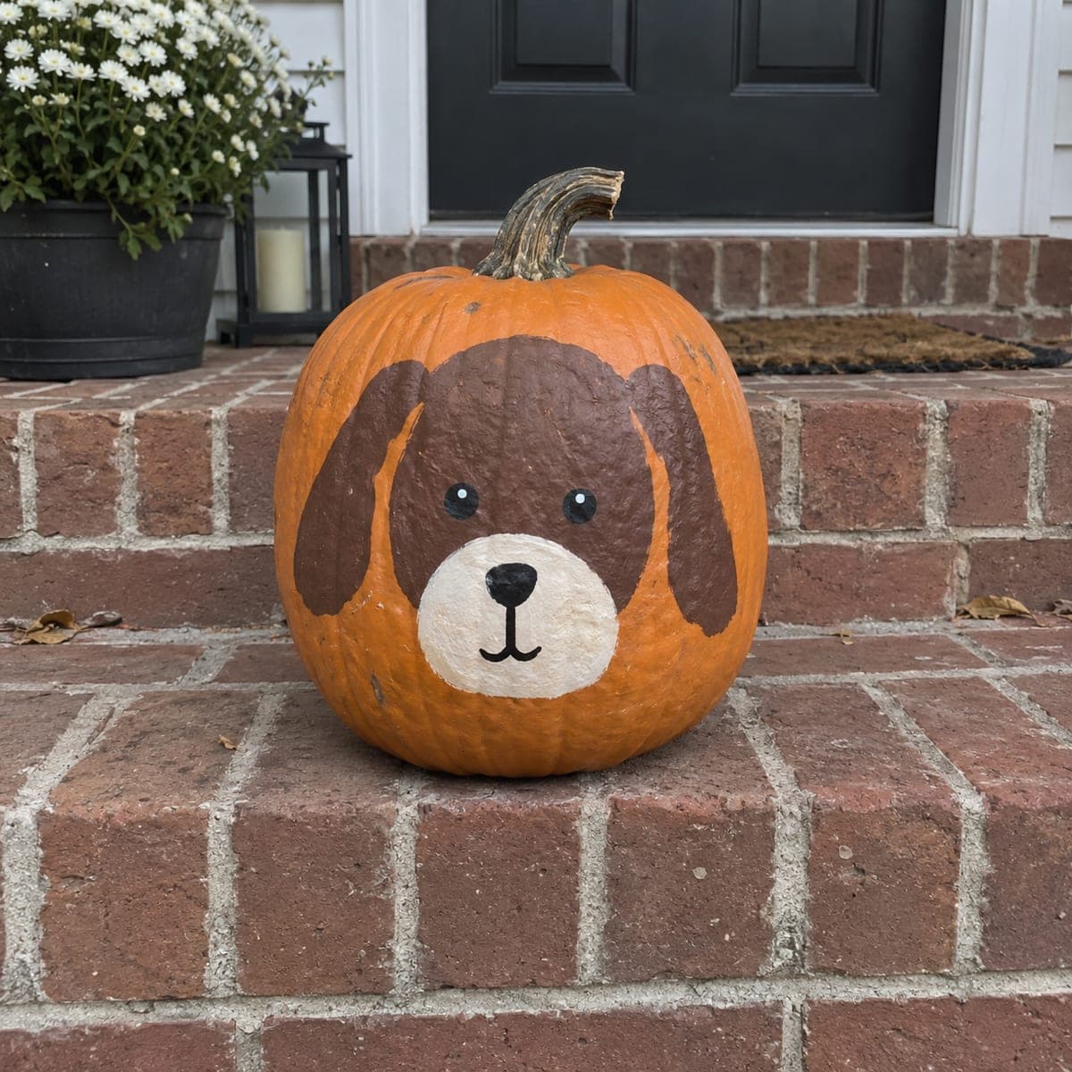 Floppy-Eared Puppy Face Painted Pumpkin