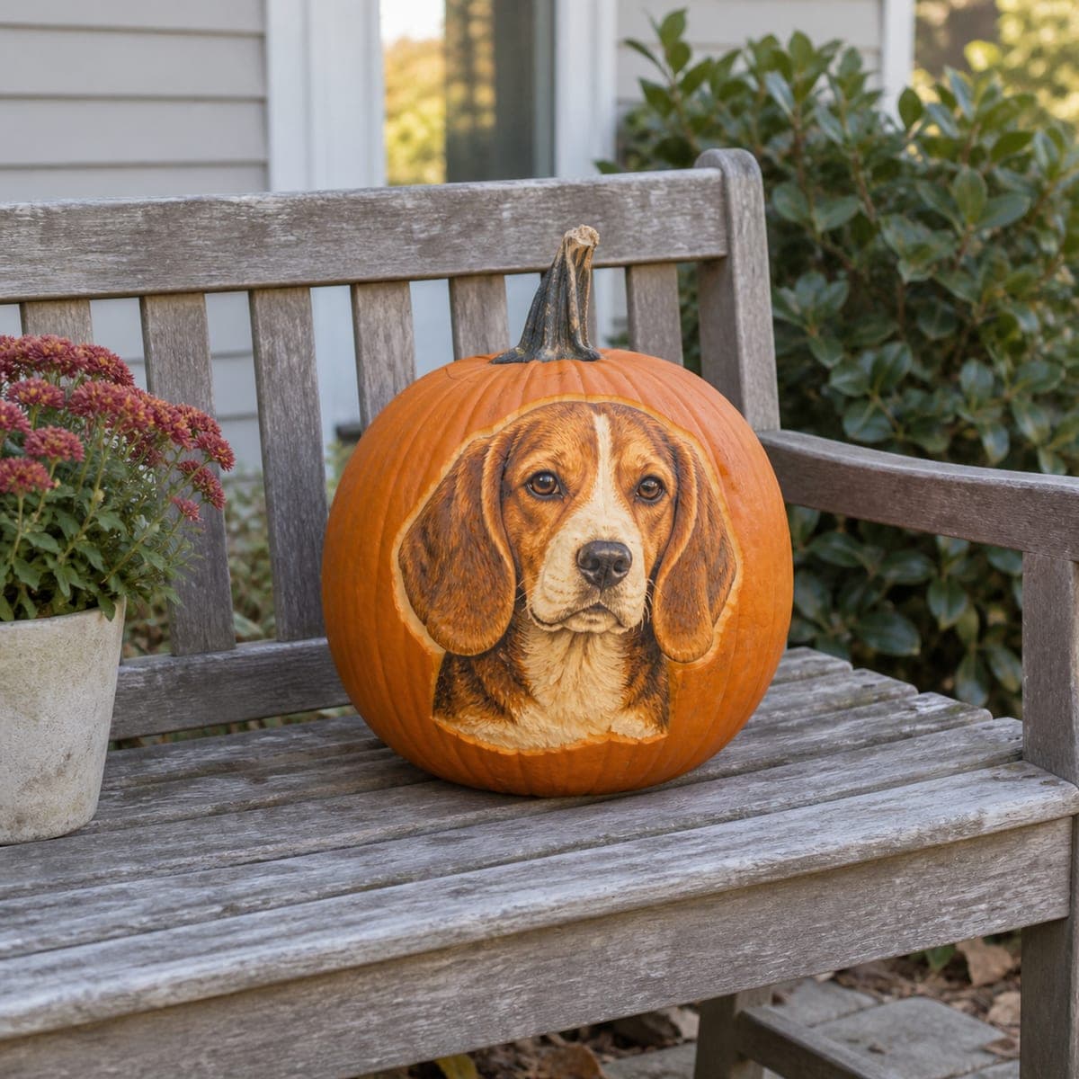 Realistic Beagle Portrait Painted Pumpkin