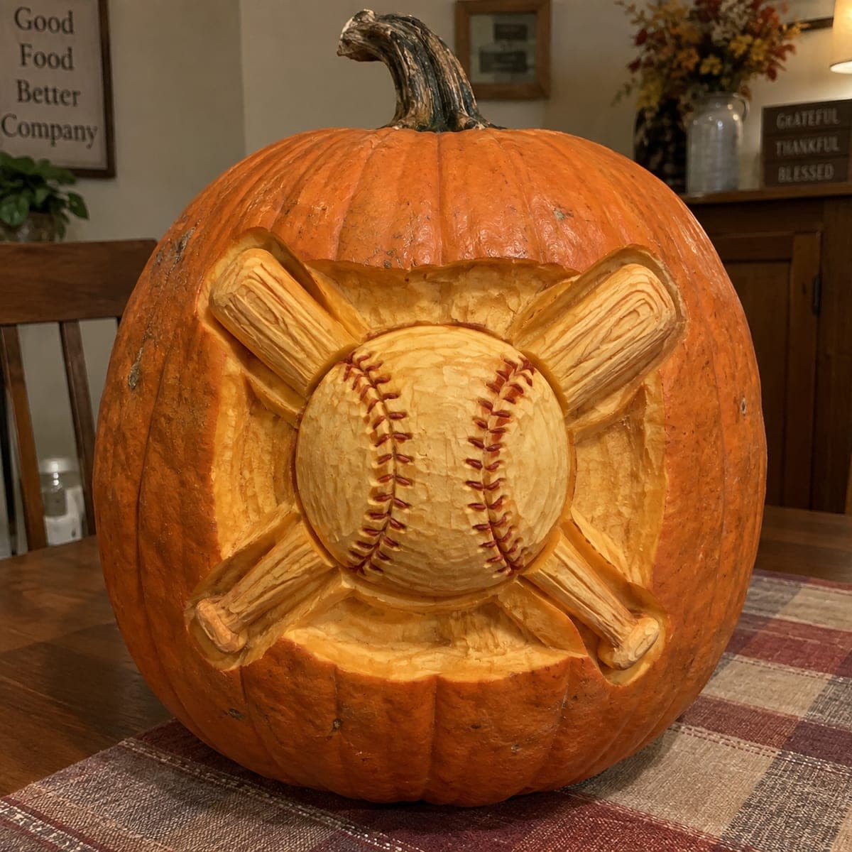 Baseball and Crossed Bats 3D Pumpkin Relief