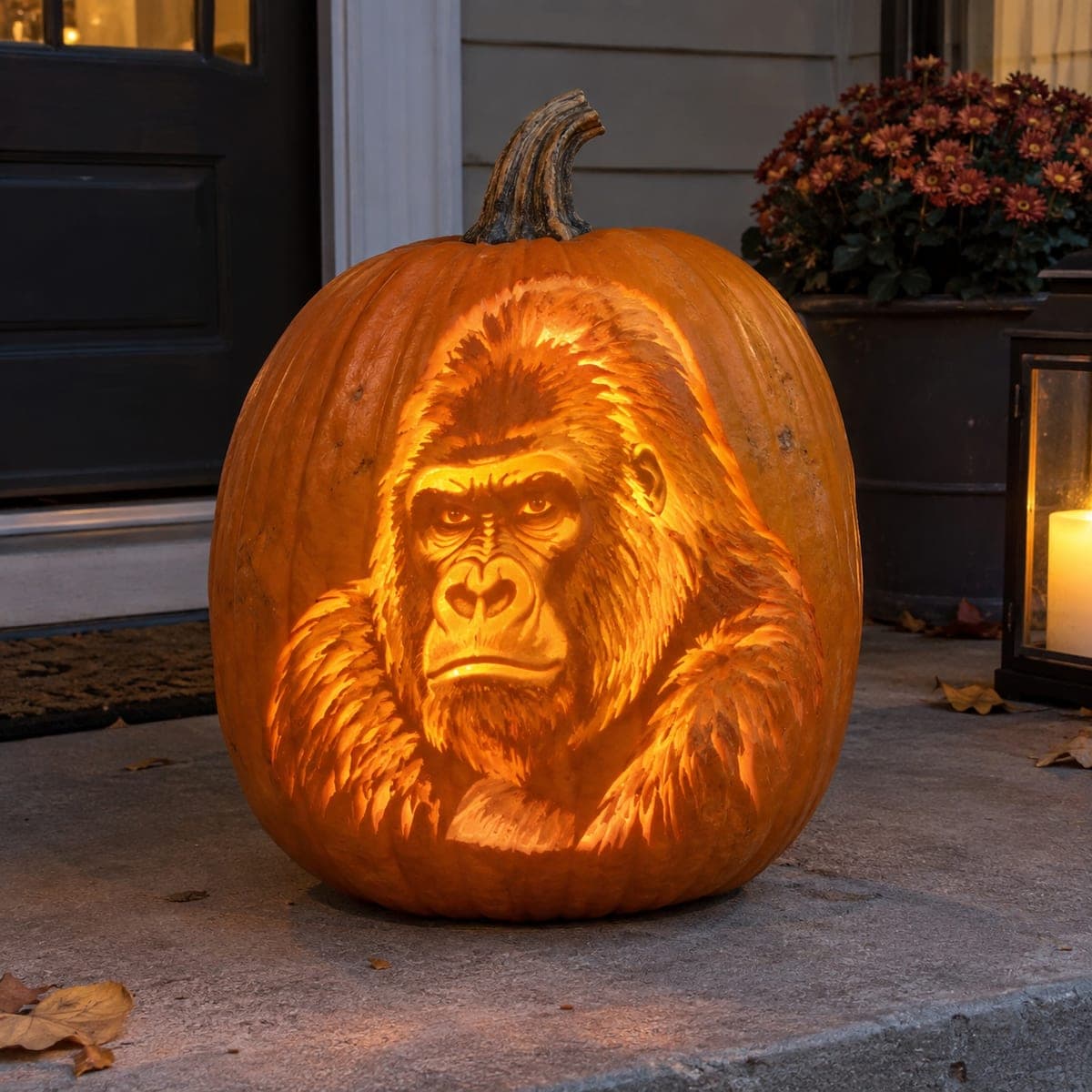 Realistic Gorilla Portrait Shaded Pumpkin Carving