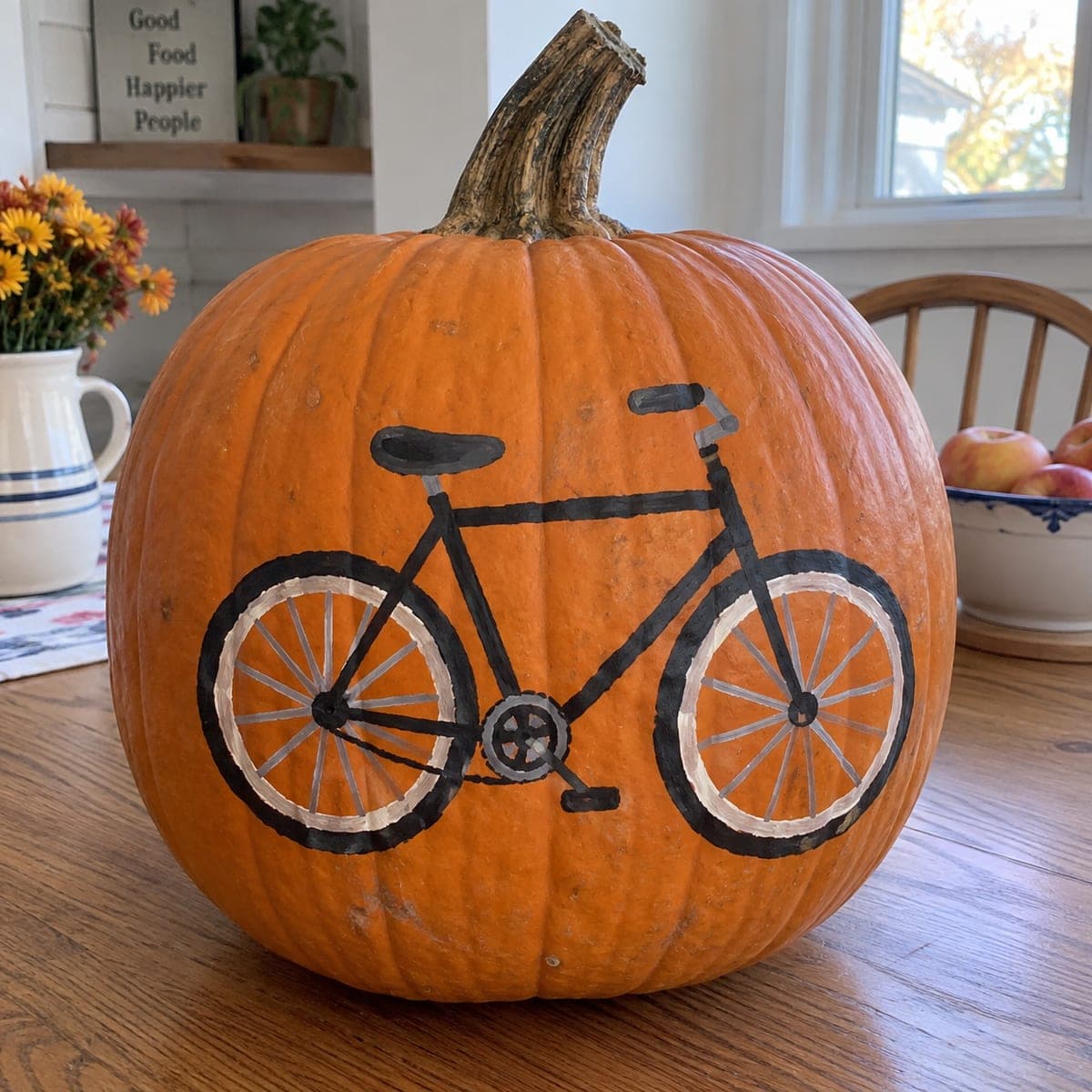 Classic Bicycle Painted Pumpkin for Fall Decor