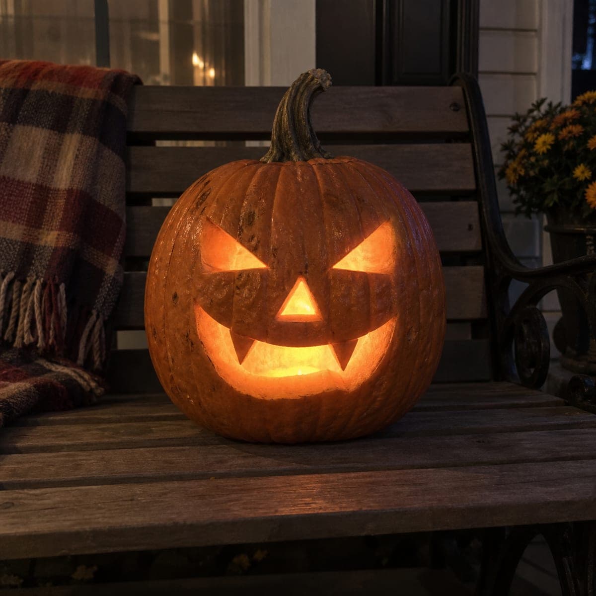 Wicked Grin Classic Jack-O-Lantern With Fangs