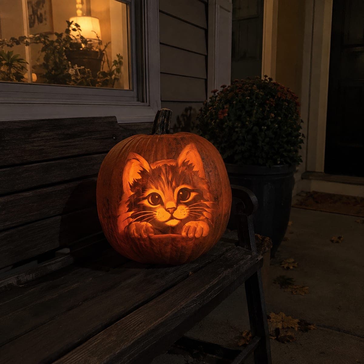 Curious Kitten Peeking Over the Edge Pumpkin