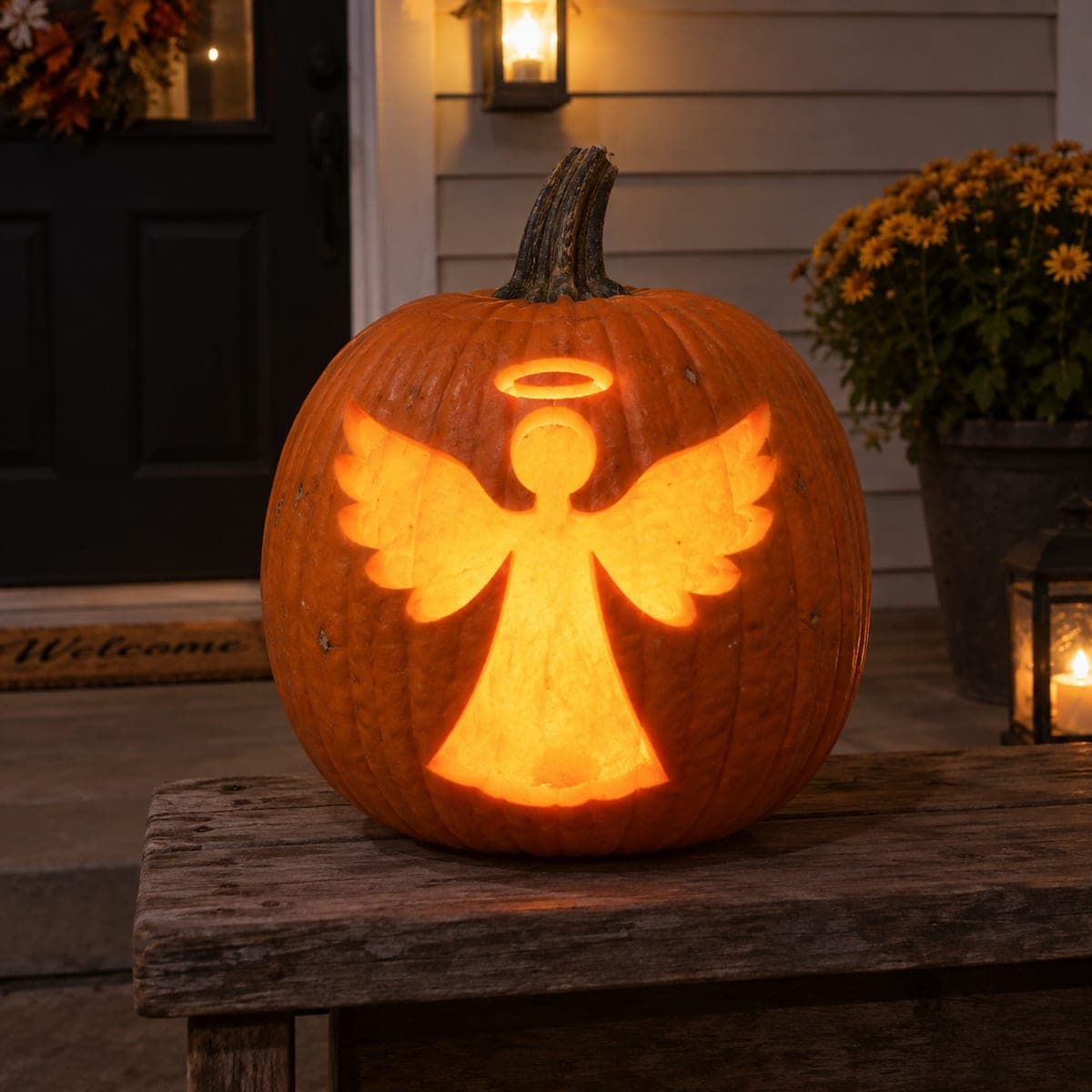Glowing Angel Jack-O-Lantern With Halo and Wings