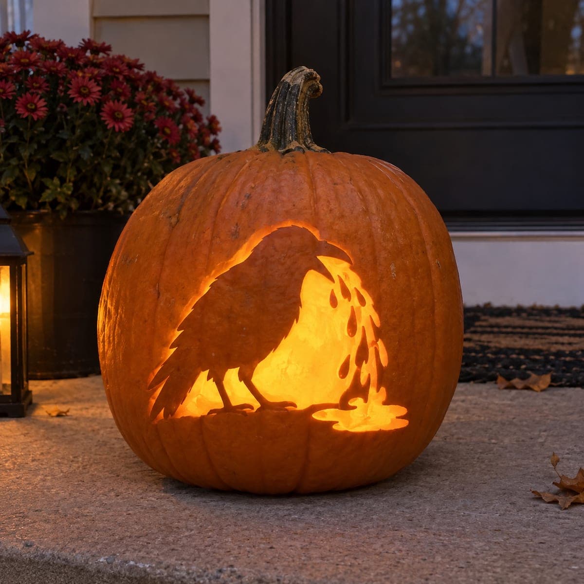 Raven Silhouette Pumpkin With Dripping Glow