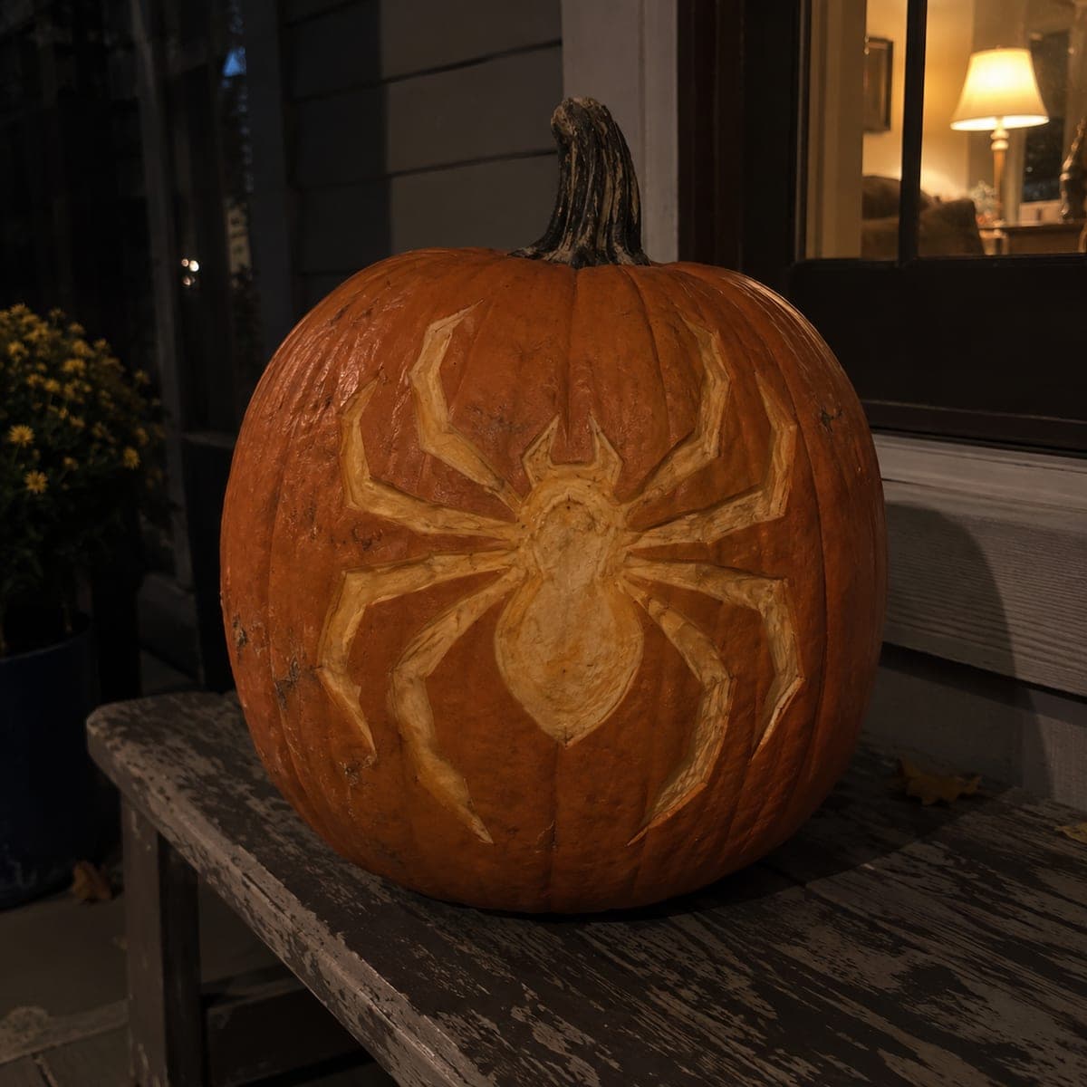Giant Spider Etched Pumpkin for a Creepy Porch