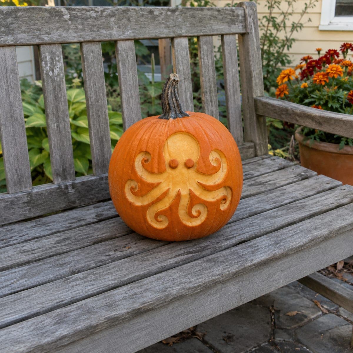 Curly Tentacle Octopus Etched Pumpkin Design