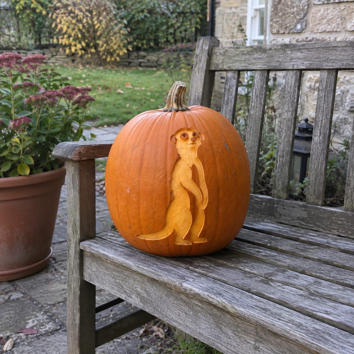 Meerkat Standing Guard Etched Pumpkin Idea