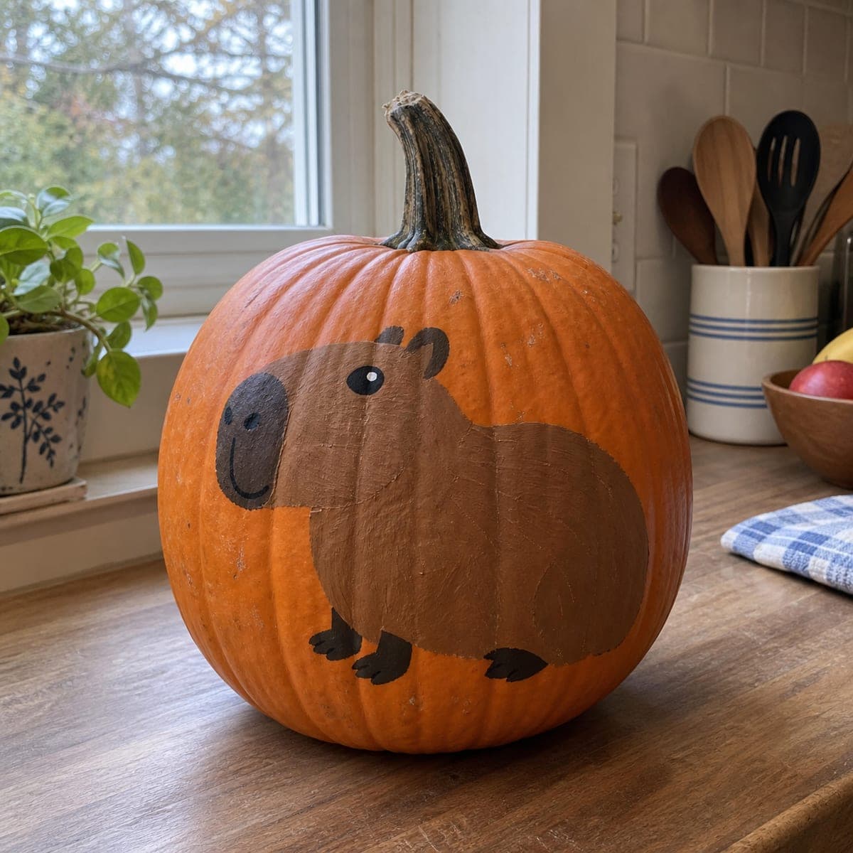Capybara No-Carve Painted Pumpkin Idea