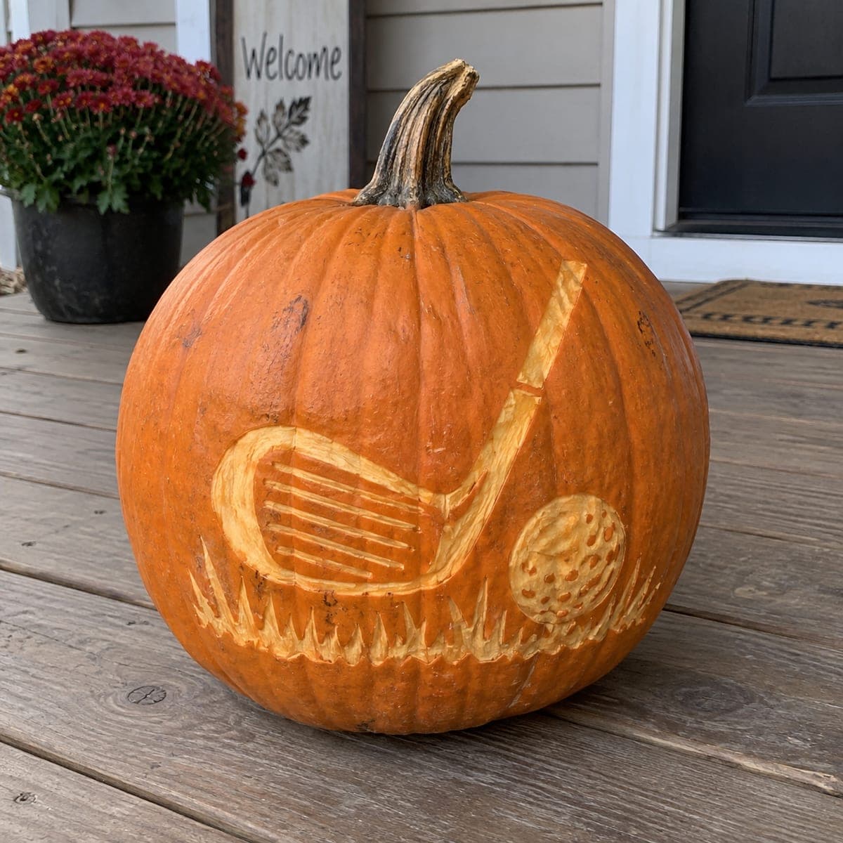 Golf Club and Ball Etched Pumpkin for Golfers