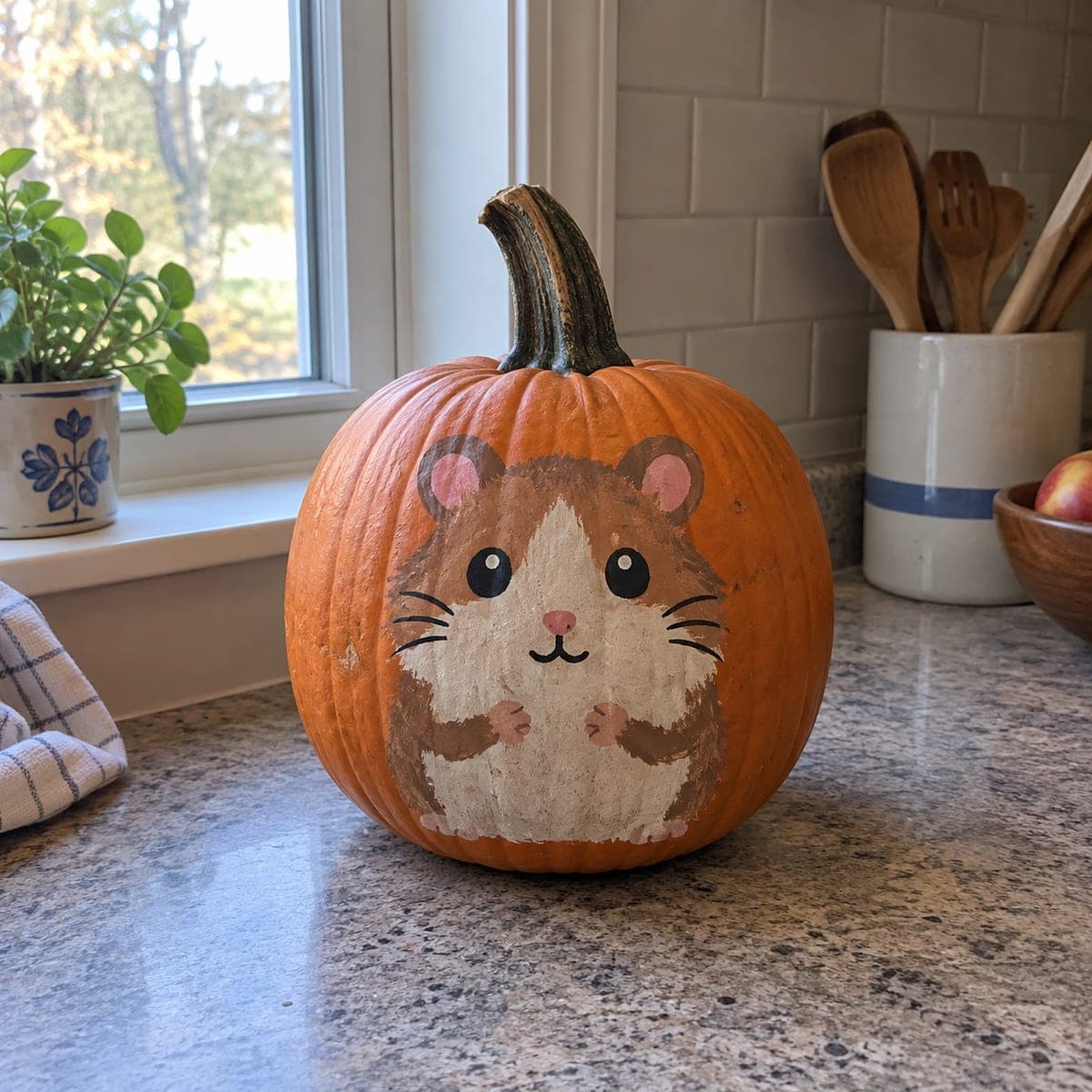 Adorable Hamster Face Painted Pumpkin for Kids