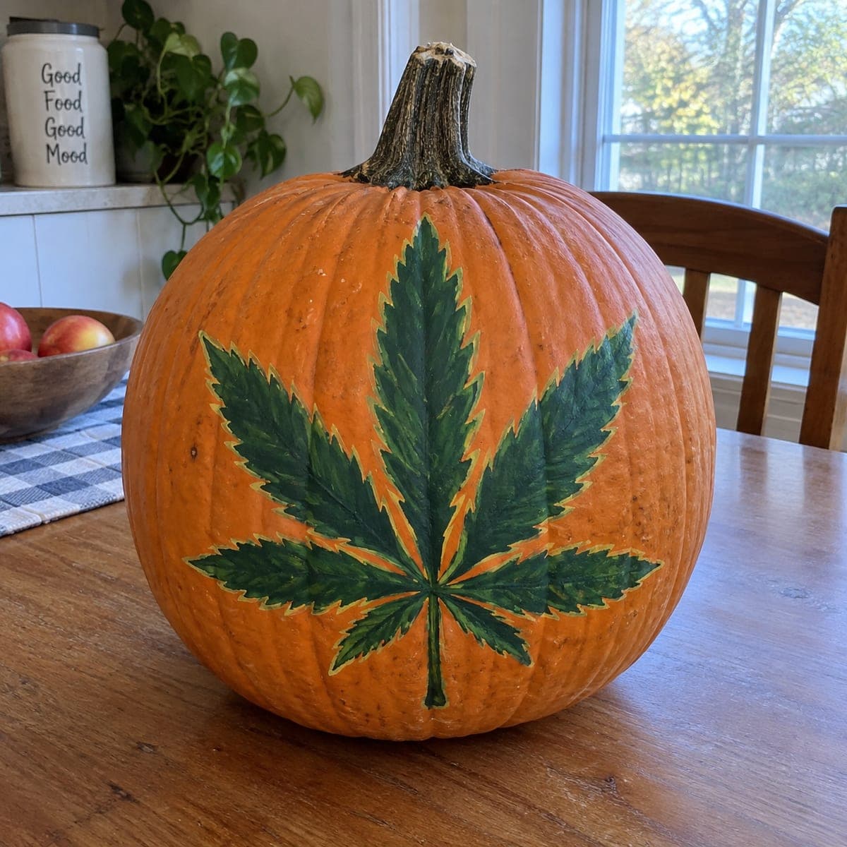 Cannabis Leaf Painted Pumpkin for Adult Parties