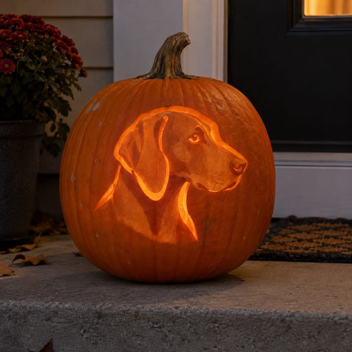 Glowing Hound Dog Portrait Pumpkin Carving