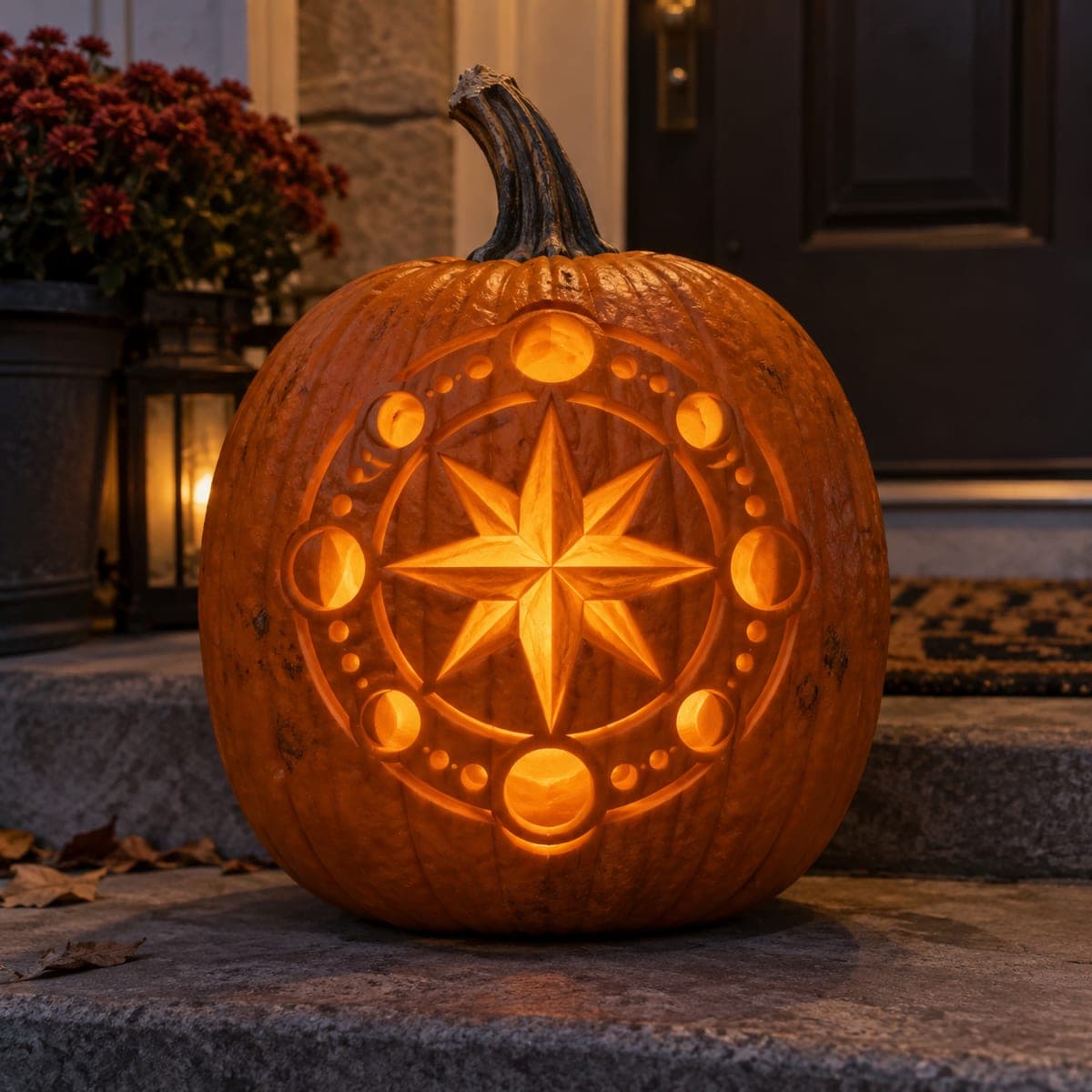 Celestial Compass Star Pumpkin With Moon Phases