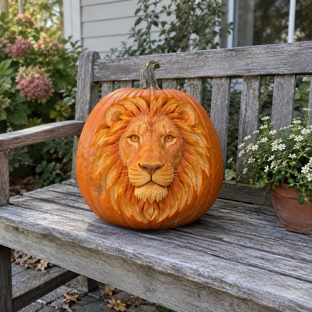 Sculpted Lion Head Pumpkin With Flowing Mane