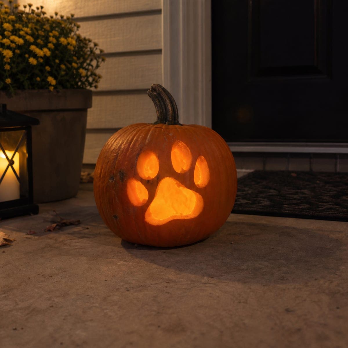 Glowing Dog Paw Print Jack-O-Lantern