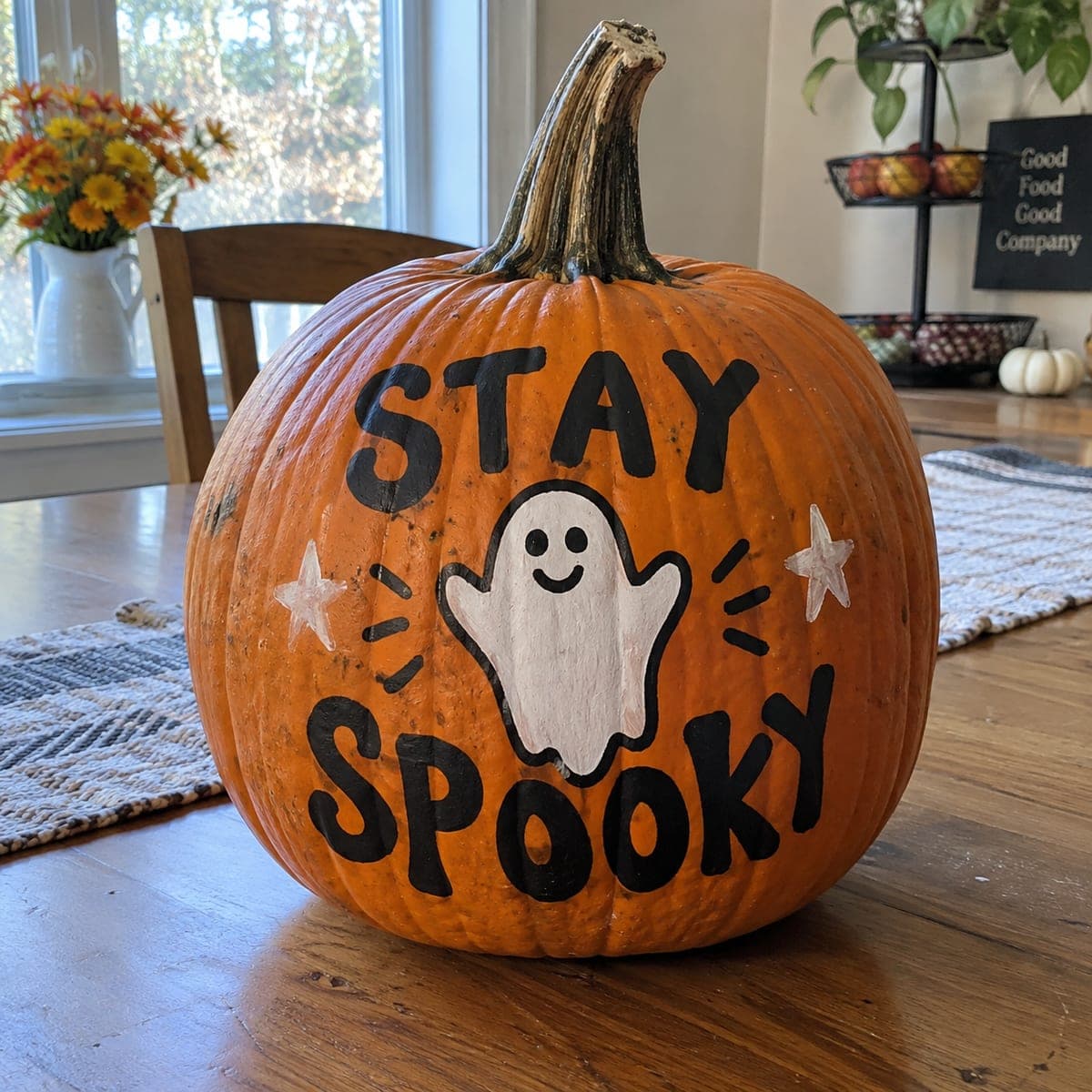 Stay Spooky Ghost Lettering Painted Pumpkin