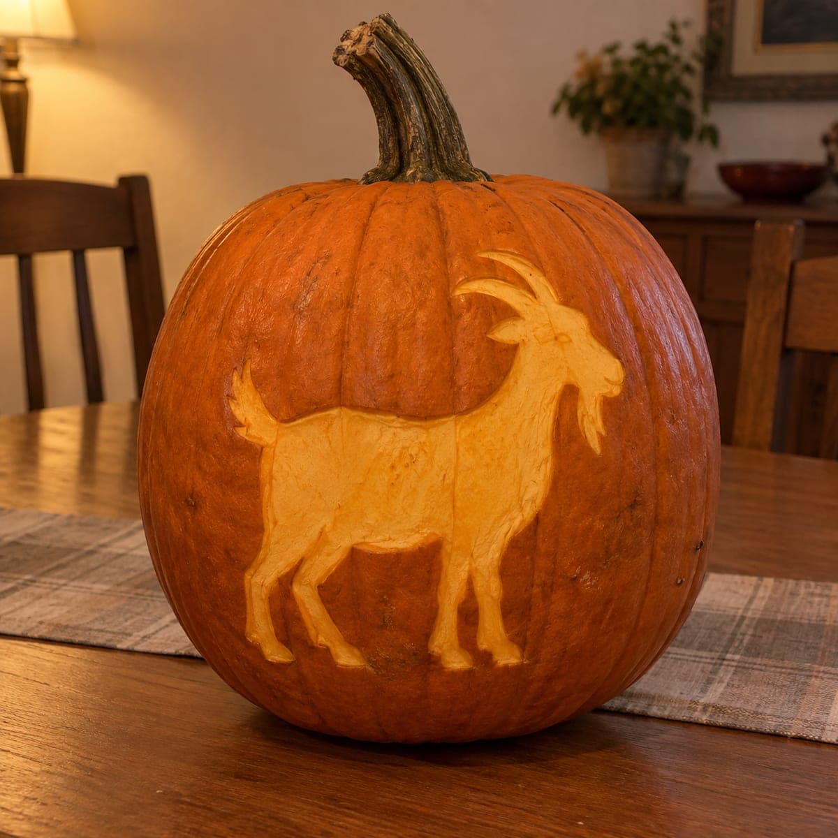 Farmhouse Goat Etched Pumpkin Design