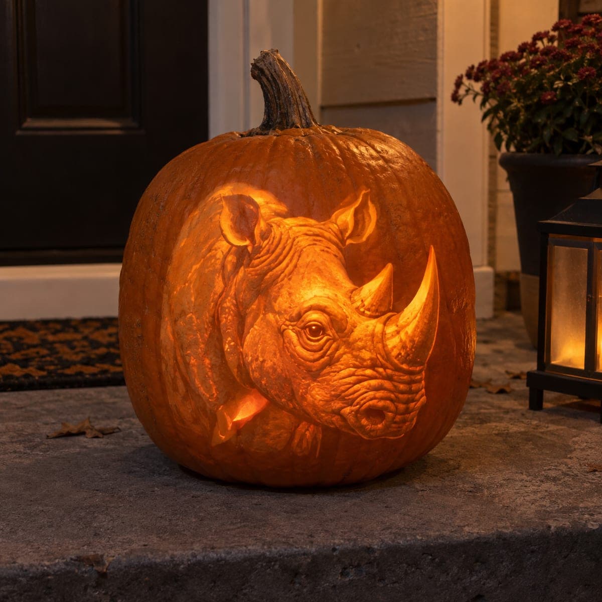 Realistic Rhino Head 3D Pumpkin Sculpture