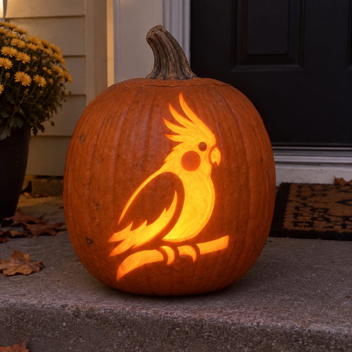 Perched Cockatiel Parrot Pumpkin Carving