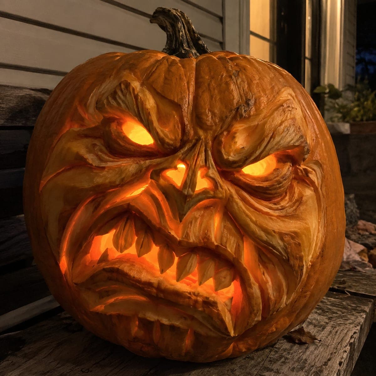 Snarling Monster Face 3D Pumpkin Sculpture