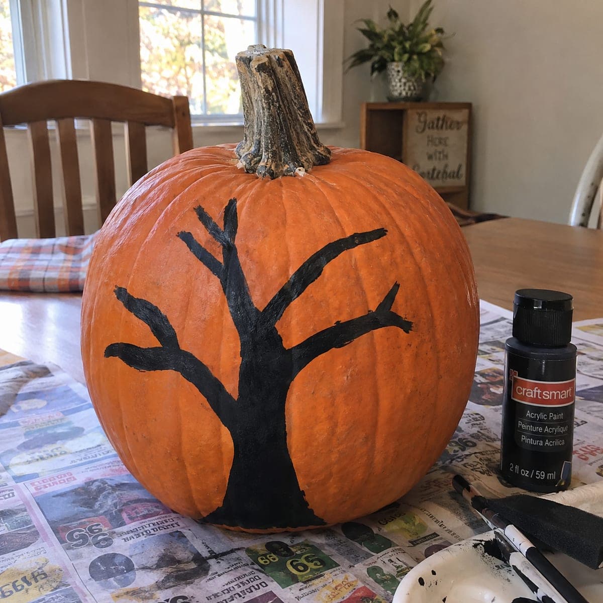 Bare Branch Spooky Tree Painted Pumpkin