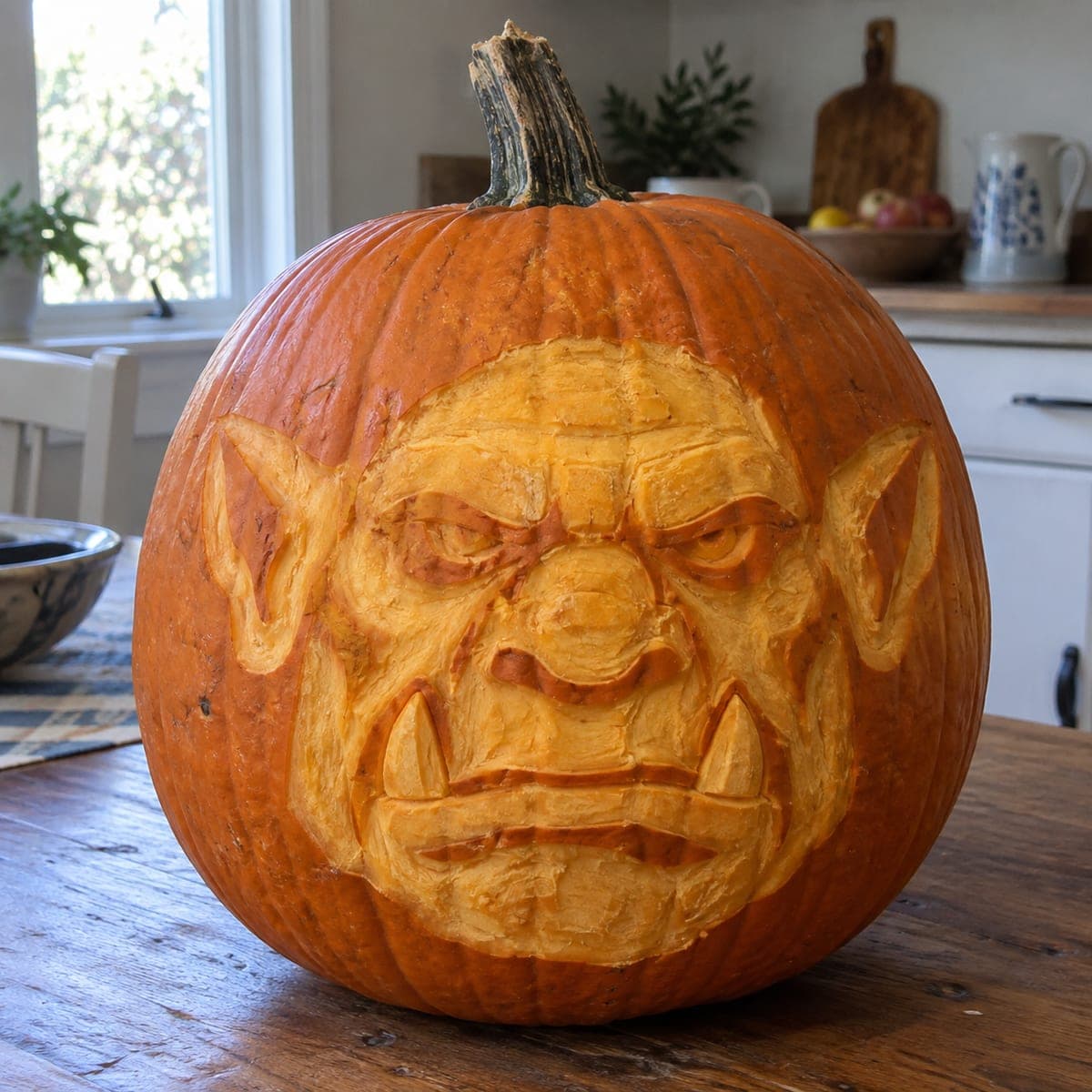 Grumpy Orc Face Sculpted Pumpkin Carving