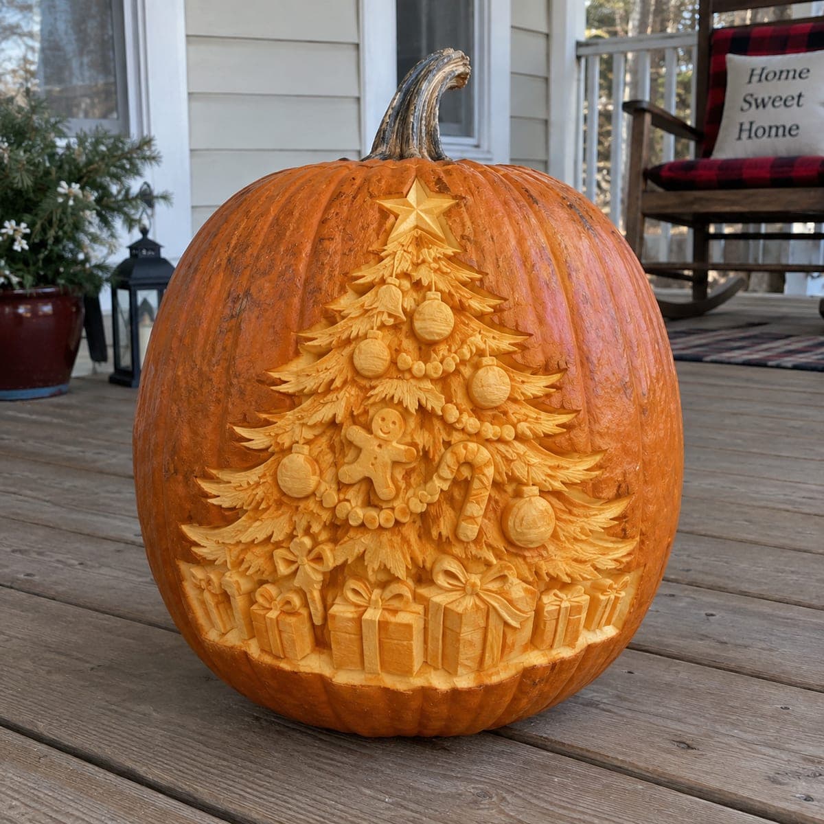 Christmas Tree Pumpkin Carving With Tiny Gifts