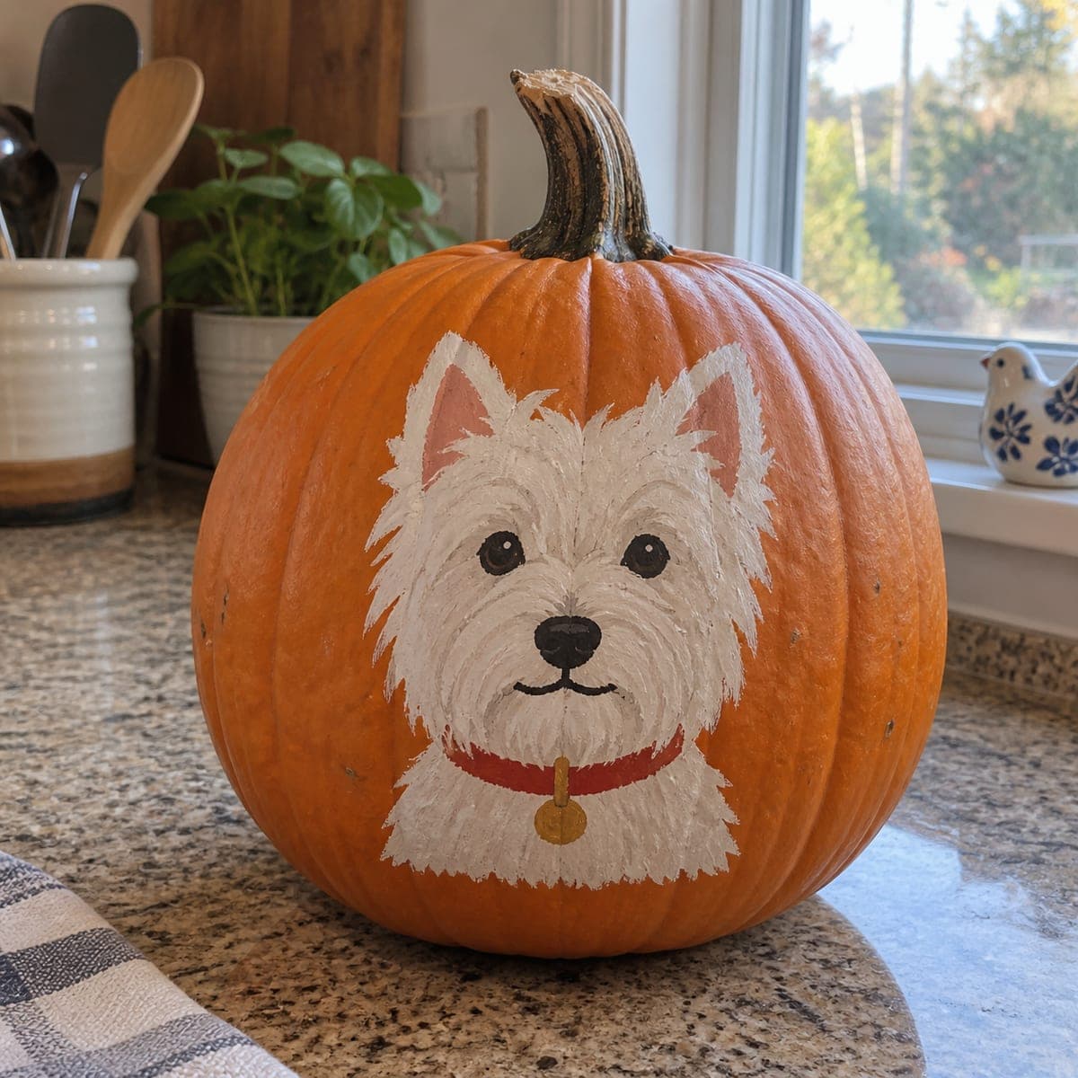 West Highland Terrier Painted Pumpkin Portrait