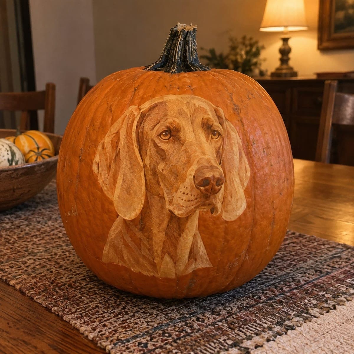 Lifelike Vizsla Dog Portrait Etched Pumpkin
