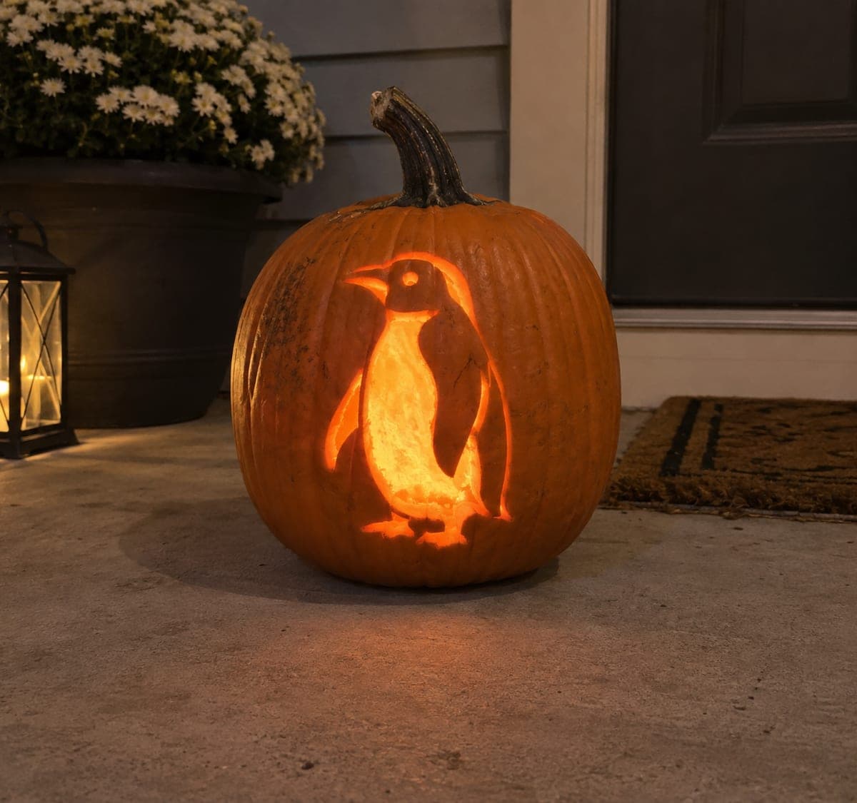 Glowing Penguin Jack-O-Lantern for the Front Porch