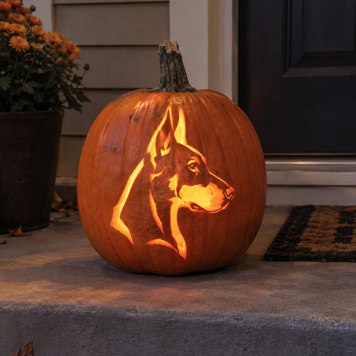 Doberman Profile Silhouette Jack-O-Lantern