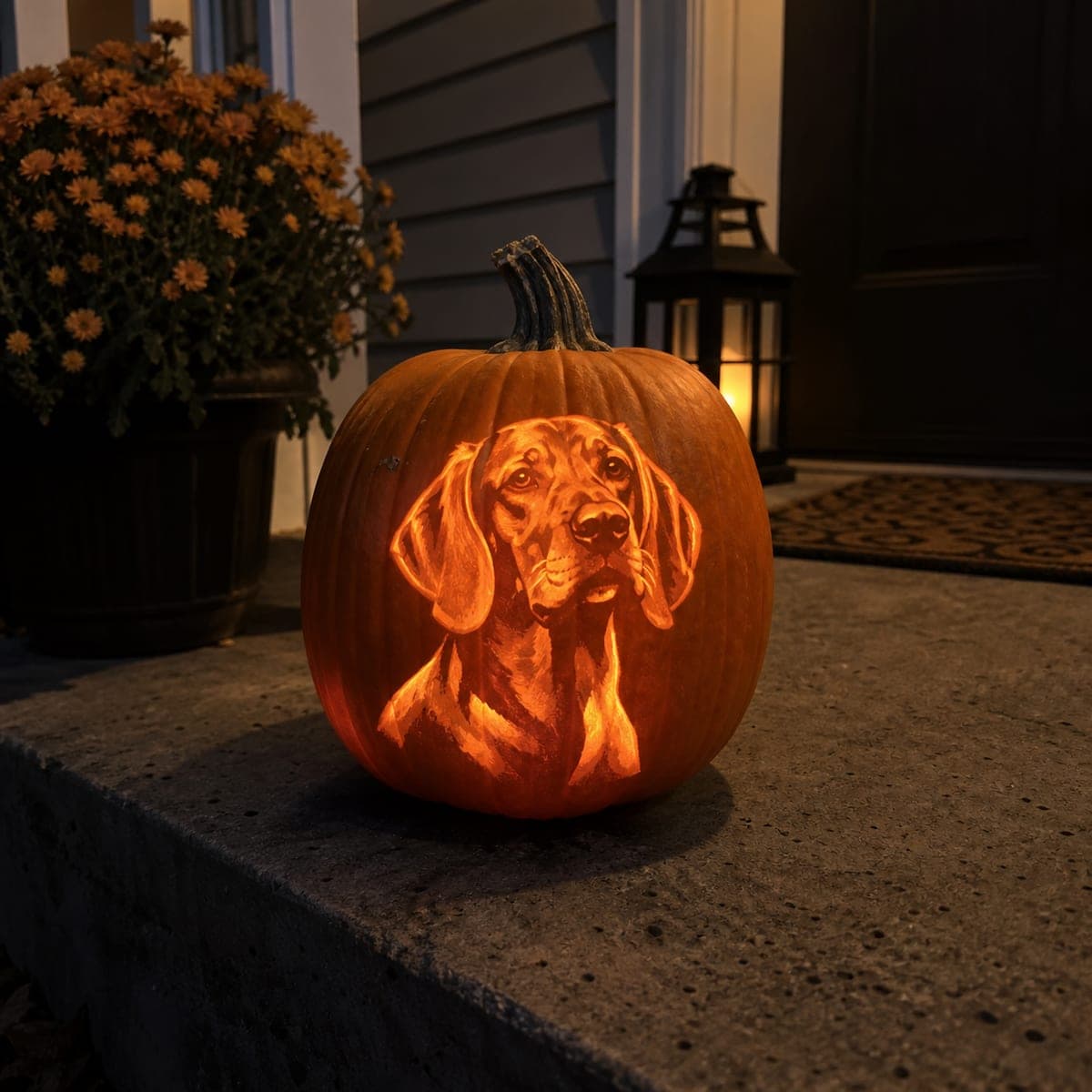 Candlelit Hound Dog Portrait Pumpkin Carving