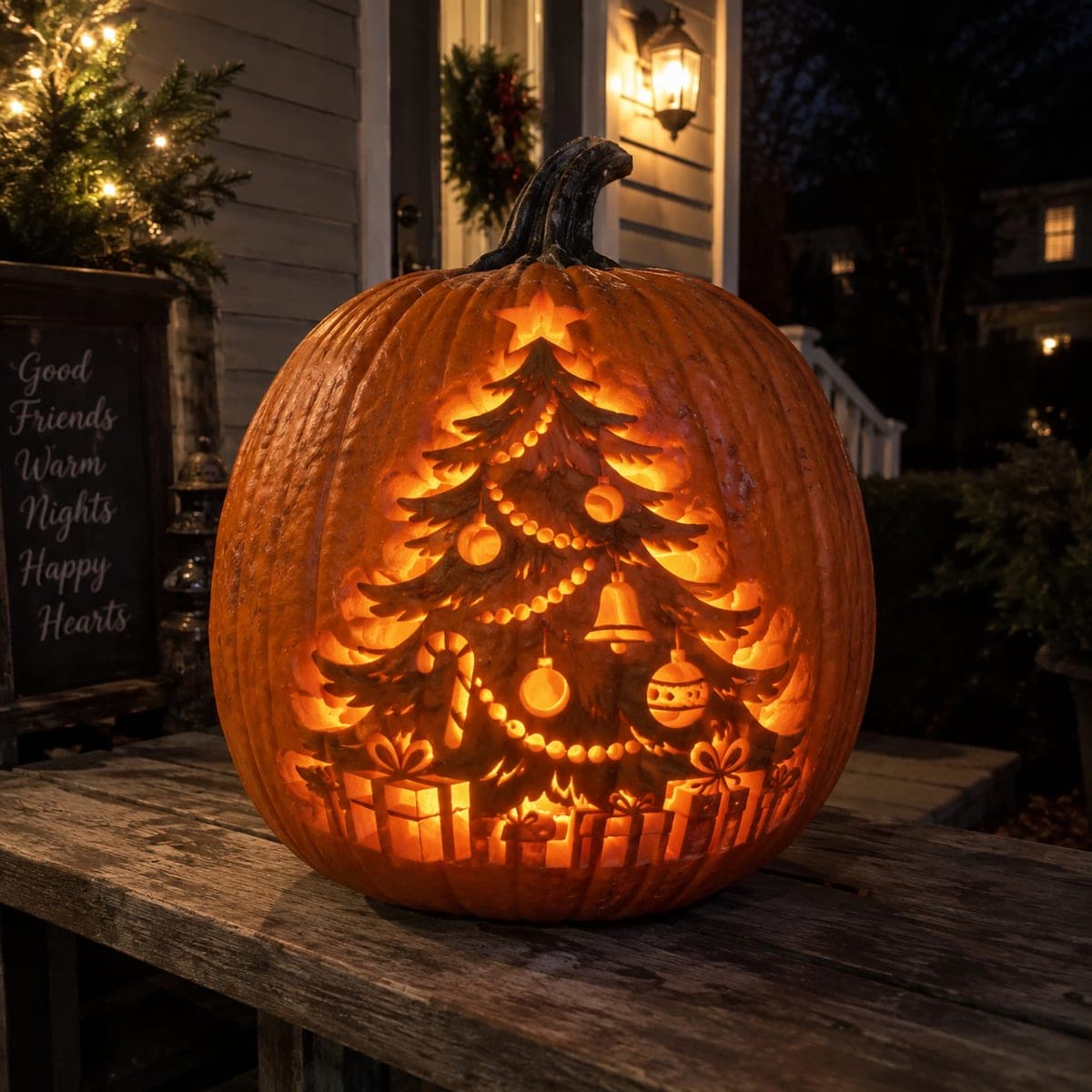 Christmas Tree Jack-O-Lantern With Presents and Ornaments