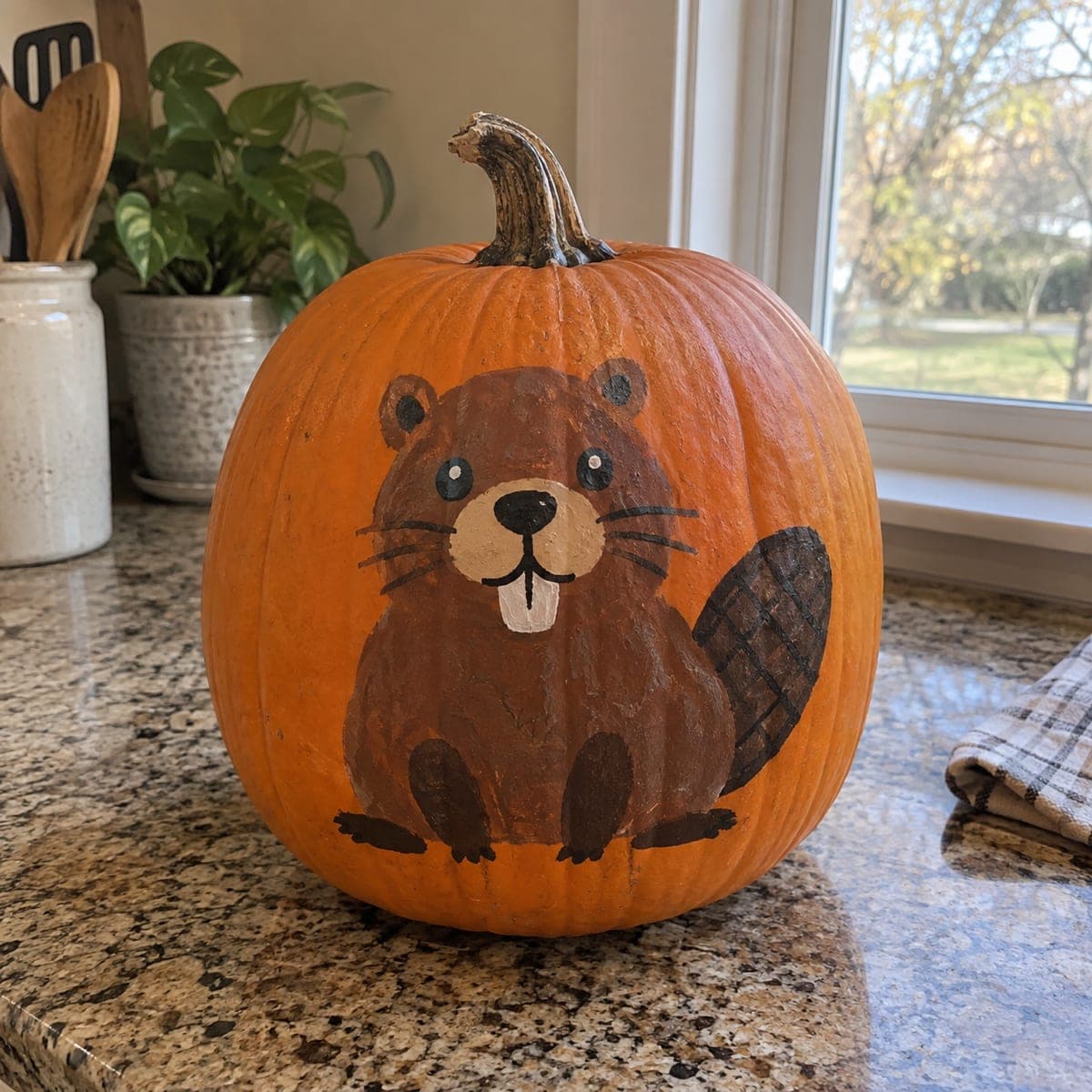 Bucktooth Beaver Painted Pumpkin for Kids