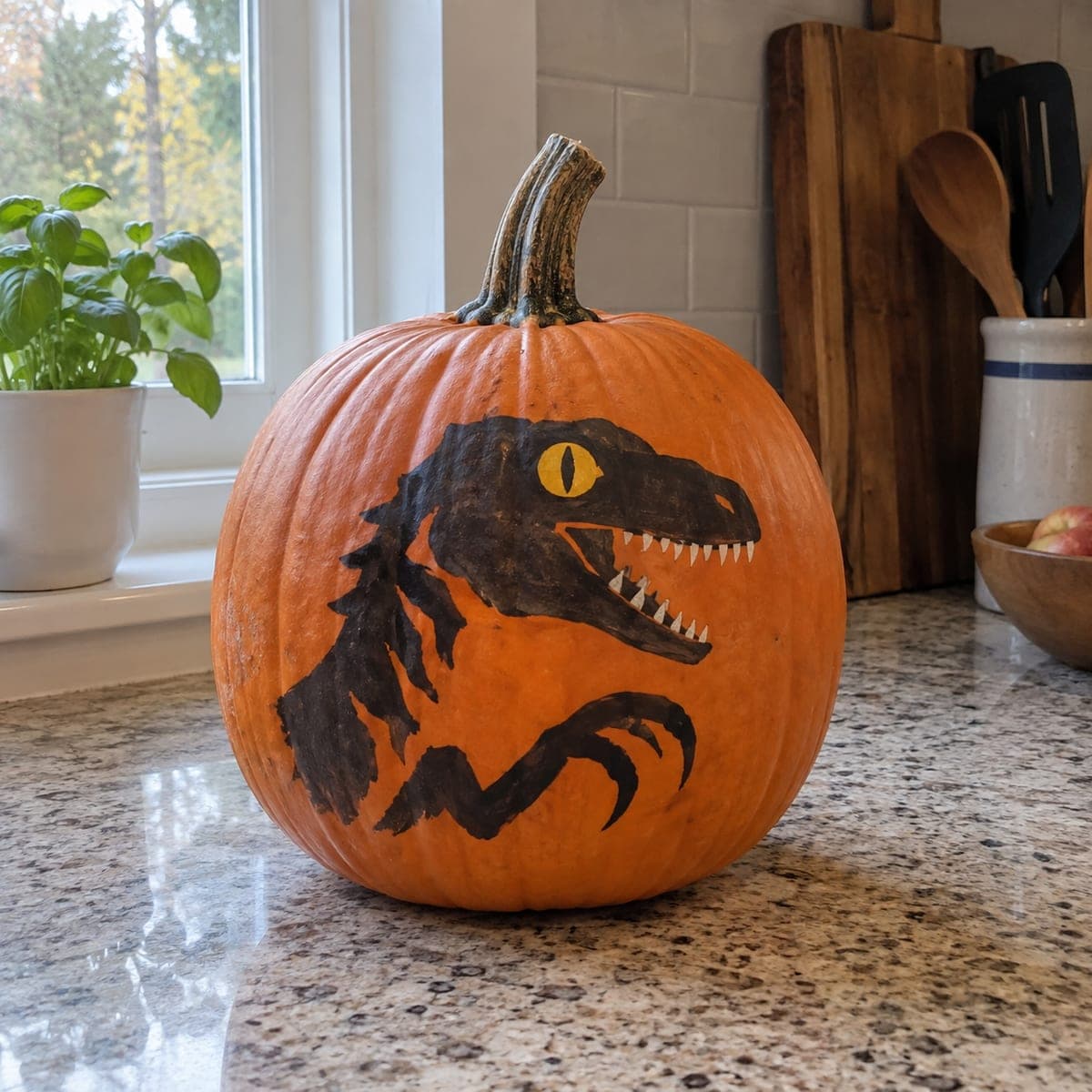 Roaring Raptor Dinosaur Painted Pumpkin