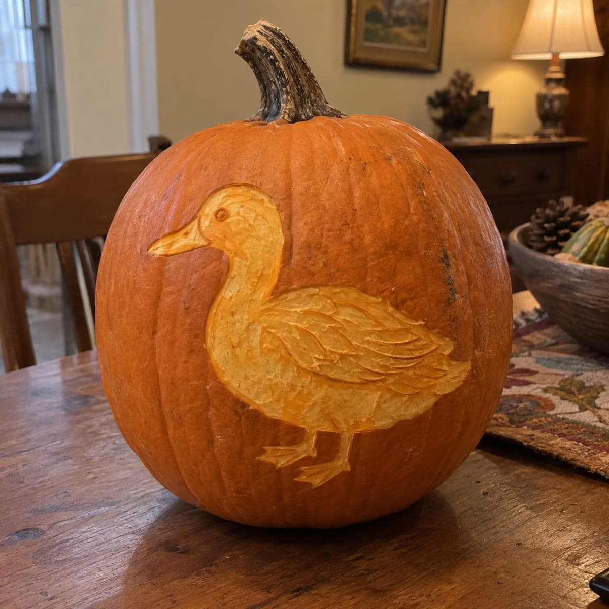 Standing Duck Etched Pumpkin Carving