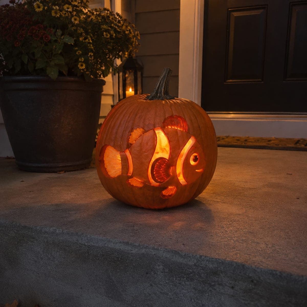 Clownfish Swimming Through Bubbles Jack-O-Lantern