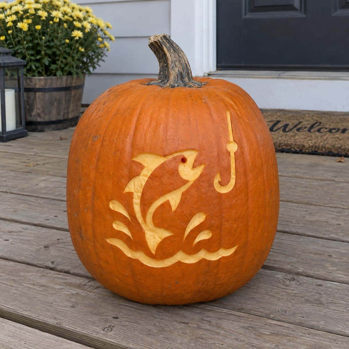 Jumping Fish and Hook Pumpkin Carving for Anglers