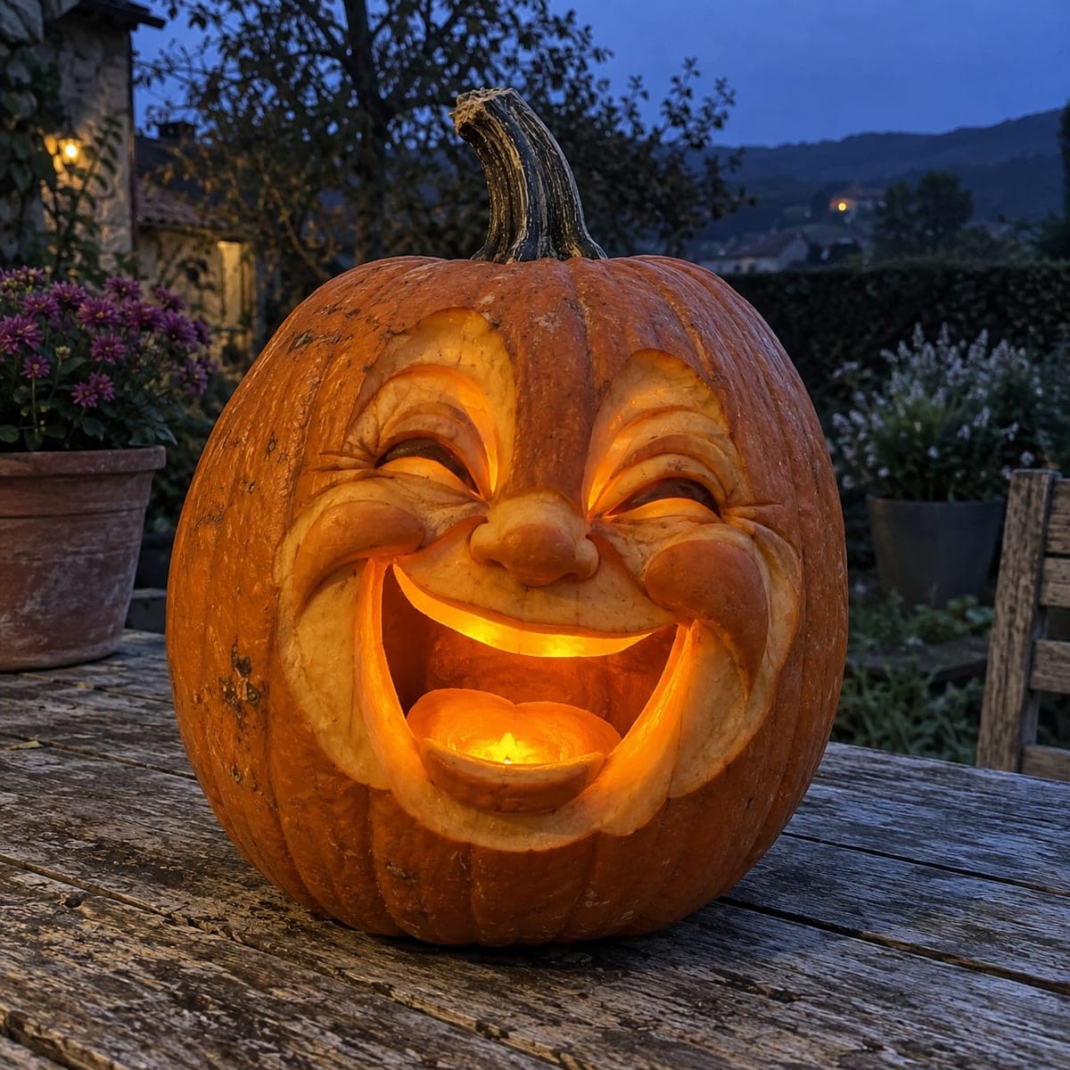 Laughing Three-Dimensional Face Pumpkin Sculpture