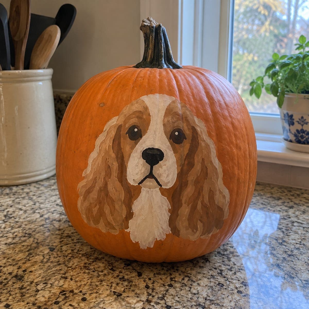 Cavalier King Charles Spaniel Painted Pumpkin Portrait
