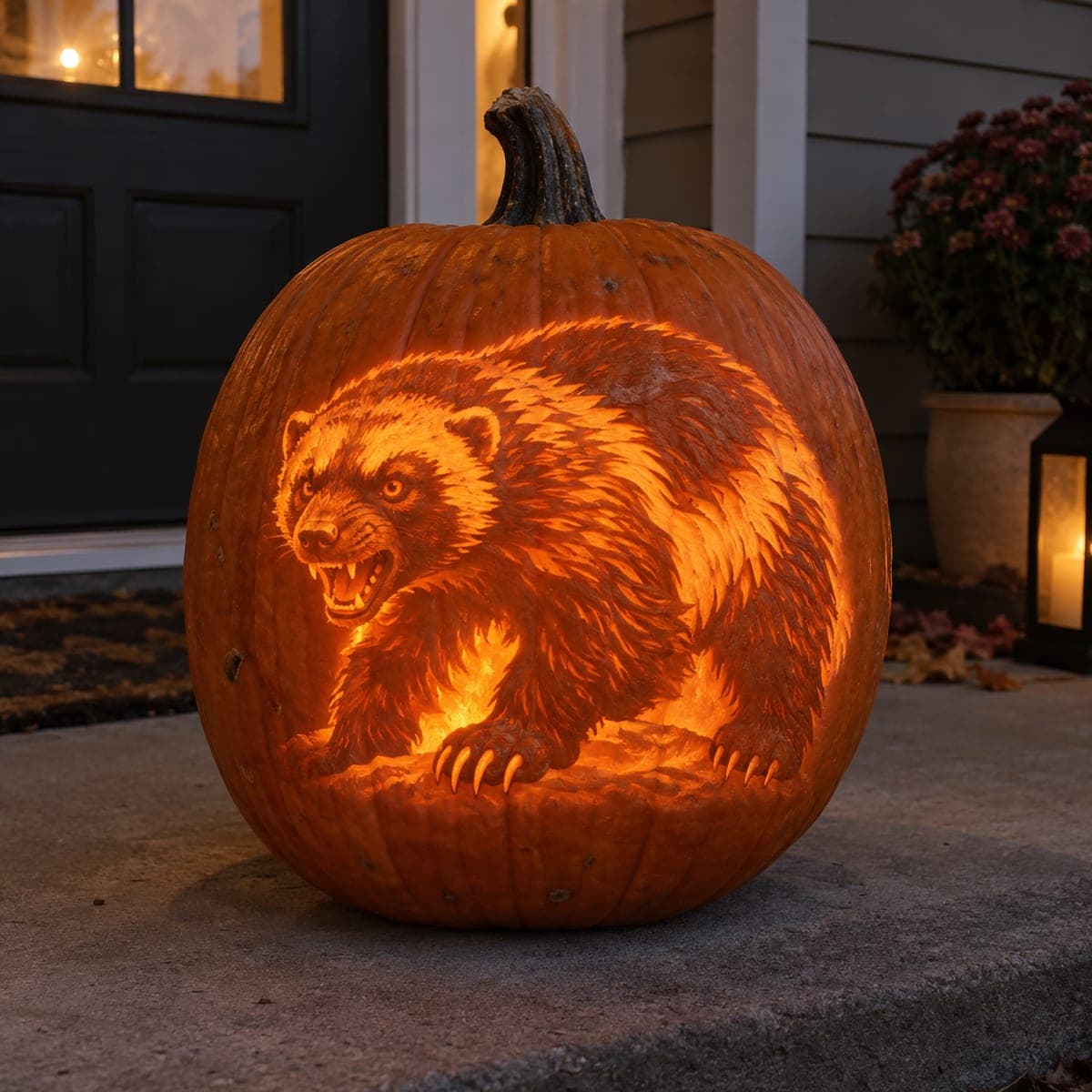 Snarling Wolverine Glowing Pumpkin Carving