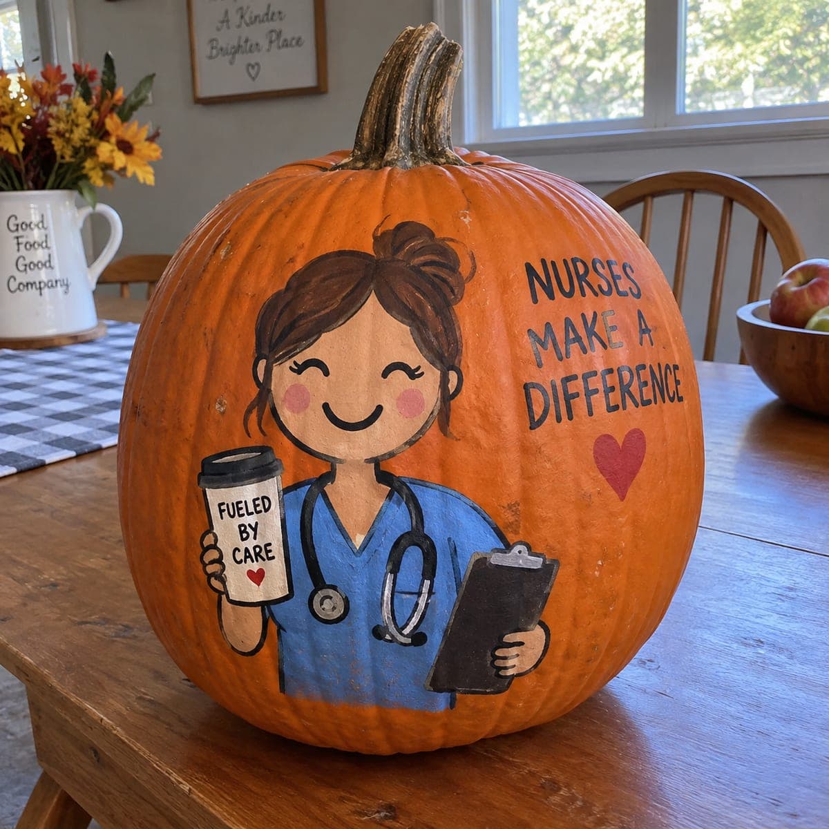 Nurses Make a Difference Painted Pumpkin